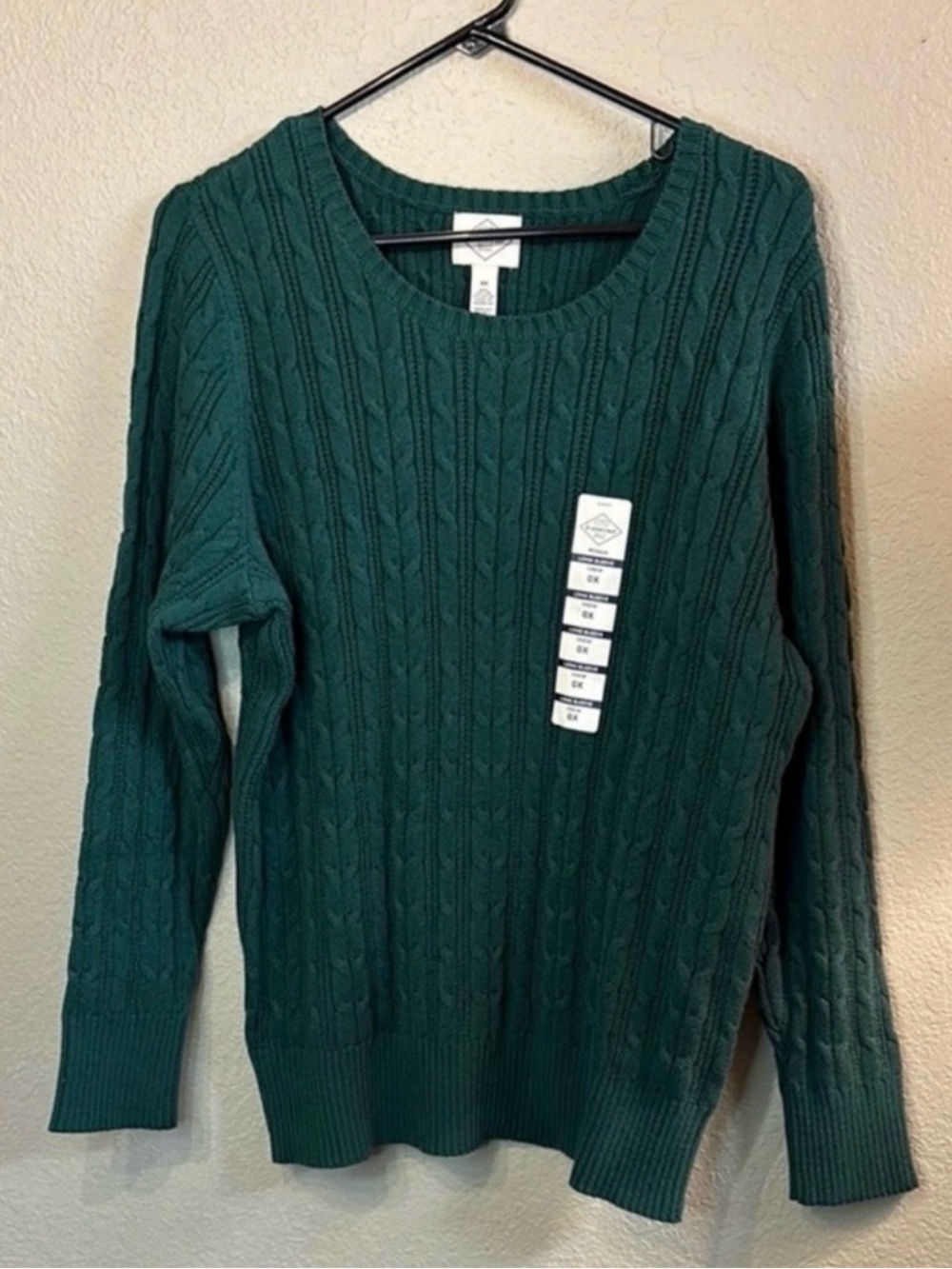 New St John’s Bay Sweater Green Cable Knit Crew Neck Preppy Casual Women’s 0X